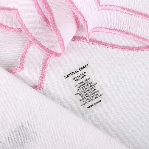 NATURALCRAFT Scalloped Cloth Napkins 18x18 in - White Edges Blush Pink - color: White Napkin With Blush Pink Edges, size: 18" x 18" (Set of 6)