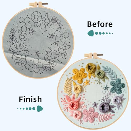 Herdiese Embroidery Kit for Beginners & Adults with Flower Pattern - color: Flower-B