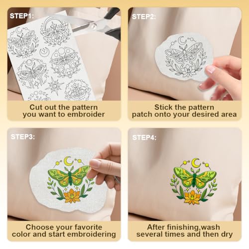 15Pcs Moon Star Moth Water Soluble Hand Sewing Stabilizers - style: Moth