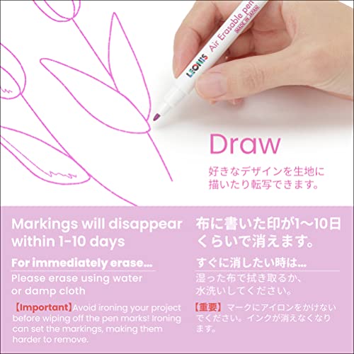LEONIS Disappearing Ink Fabric Marking Pen Pink 5 Count Pack [ 78009 ] - size: 1 Count (Pack of 5)