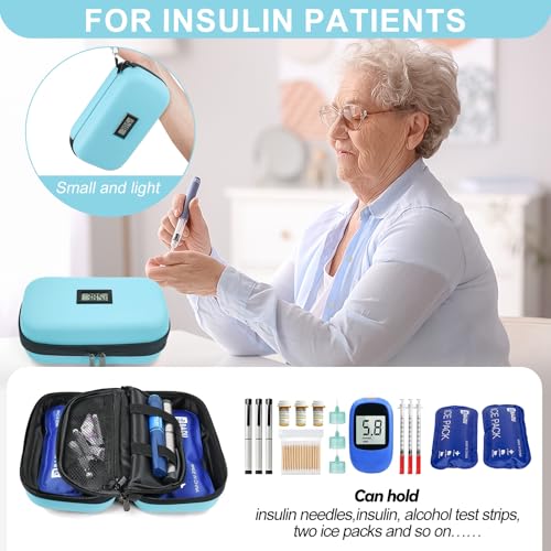 Insulin Cooler Travel Case TSA Approved 2*180g Ice Pack,Temp Display - color: Light Blue