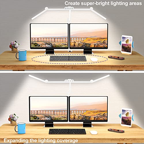 Micomlan Led Desk Lamp for Home Office, White Architect Desk Lamp with Clamp for Crafting, 24W Bright Rotatable Led Table Light Stepless Dimming Tempering Wide Computer Light with Atmosphere Lighting - color: White