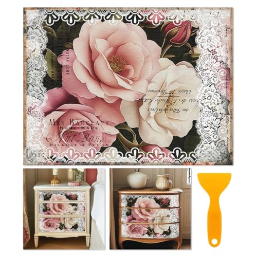 6 Sheets Roses Rub on Transfers for Furniture and DIY Crafts Vintage Lace Floral Rub on Transfer Sticker for Wood Furniture Decor Iod Transfers Stickers for Wood Glass Decals 6"x12" - style: Roses and Lace