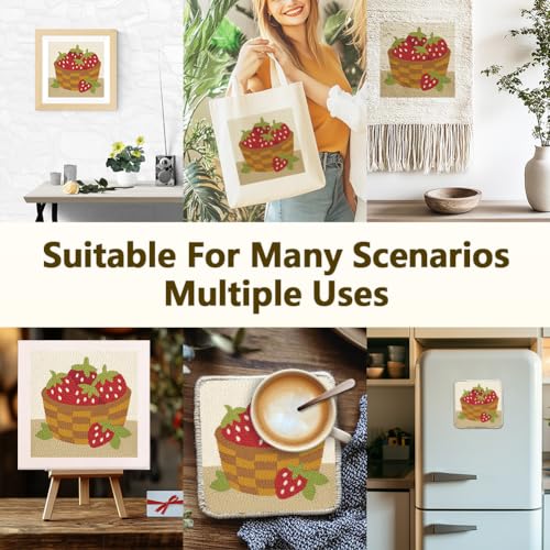 Doodlream Strawberries DIY Punch Needle Embroidery Kit for Adult Beginner, 9.4" A Basket of Strawberries Punch Stitching Craft Set for Starter with Frame, Fabric Pattern, Threader, Yarn, Pinch Needle - color: Strawberries
