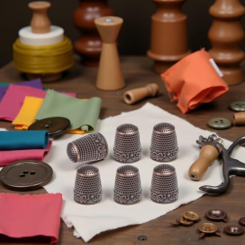6Pcs Sewing Thimbles,Brass Metal Fingertip Protector, Quilting Craft Accessories Knitting Needlework for DIY Hand Sewing Tools Sewing Notions and Supplies,Sewing Thimbles,Metal Thimble
