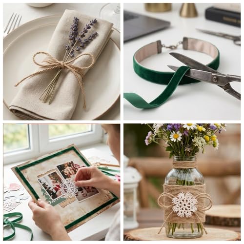 IDONGCAI Velvet Ribbon, Jute Twine & Lace Snowflake Craft Kit - color: Dark green