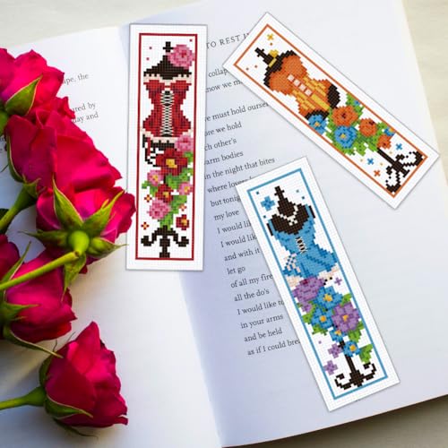 ORIGACH 6 Set Mannequin with Flowers Cross Stitch Bookmark Kit for Beginner - style: Mannequin with Flowers