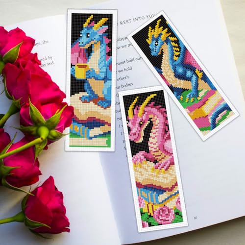 ORIGACH 6 Set Dragon & Book Cross Stitch Bookmark Kit for Beginner - style: Dragon & Book