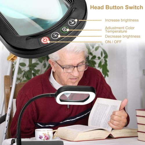 Veemagni 30X 12X Magnifying Glass with Light and Stand, Real Glass Lens - color: Black, size: 30X 12X-12.2inch