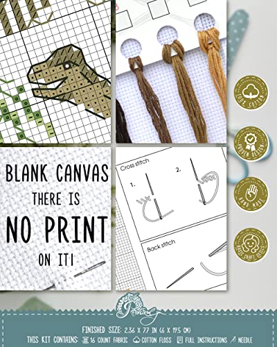 Povitrulya Dinosaur Counted Cross Stitch Kit Brachiosaurus - DIY Bookmark Set for Hand Embroidery - color: Brachiosaurus