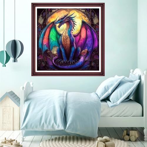 Funchey Counted Cross Stitch Kits for Adults Needlepoint Kits Unprinted Cross Stitching Embroidery Kit 11CT Cross Stitch Supplies-Magic Dragon 18x18 inch - color: ArtsKits01