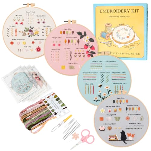 Dadanism Embroidery Kit for Beginners, 4 Pack Starter Embroidery Kits - style: Practice Pattern