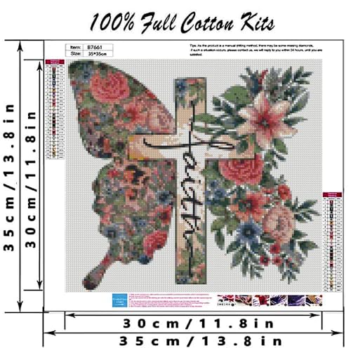 Butterfly Flower Stamped Cross Stitch Kits Cross Stitch Patterns,Religious Cross Dimensions Cross Stitch Kits Embroidery Kit Arts and Crafts for Beginners 13.7x13.7 inch - color: D034