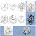 Rngmsi Water Soluble Embroidery Patterns - 6 Sheets Dragon Theme Stick and Stitch Embroidery Paper Designs, Fantastic Dragon Wash Away Transfer Paper Stabilizers for Hand Sewing Lovers