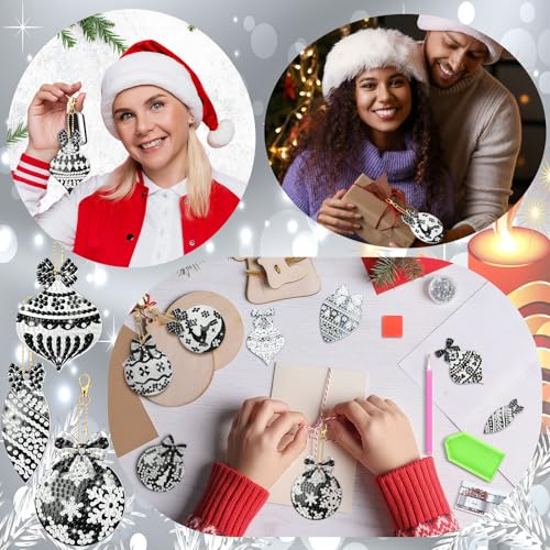 Tondiamo 20 Pcs Christmas Diamond Art Kits 5D DIY Diamond Painting Keychain - style: Black Style