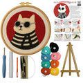 CELCRAFTIQUE Punch Needle Kits for Adults Beginner, Tool with Punch Needle Fabric, Hoops, Yarns and Sewing Needles (Style 4) - color: Retro Cat