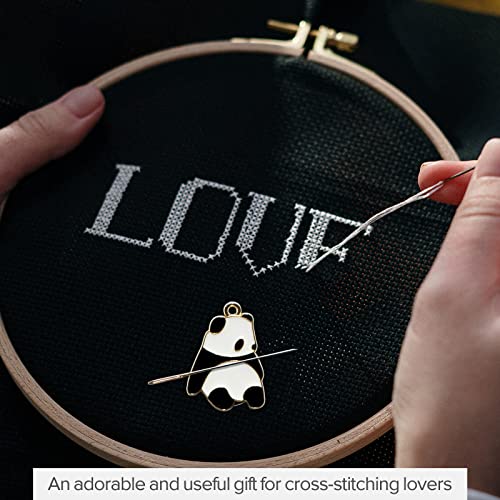 4pcs Needle Minder for Sewing,Magnetic Needle Keeper for Cross Stitch,Cute Panda Cartoon Enamel Pin,Needle Holder for Embroidery,Needlework Storage Accessory, Gift for Cross Stitch Lover（14-Needle）