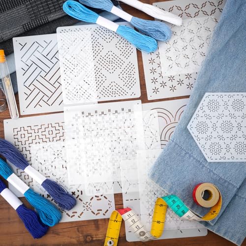 Booson 37 Pcs Sashiko Thread Kit Sashiko Needles Cotton Thimble Patterns - color: Blue