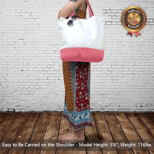 TOPDesign 1-Pack Super Strong Large 12oz Cotton Canvas Tote Bag, Reusable Grocery Shopping Cloth Bag, Fashionable Two-Tone Tote for Crafts, DIY Your Creative Designs - color: Rose Pink/White