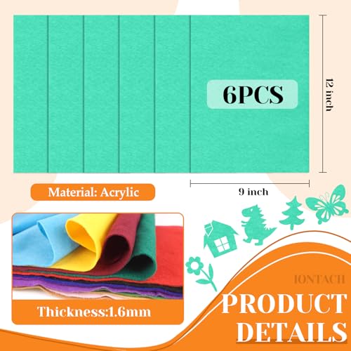 IONTACH 9" X 12" Soft Felt Sheets 1.6mm Thick (6 Packs, Aqua Green) - color: Aqua Green