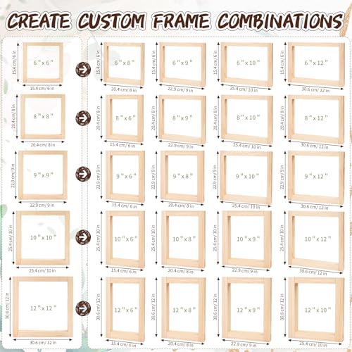 5 Sizes 20pcs Needlepoint Stretcher Bars, Wooden Canvas Stretcher Bars | 6,8,9,10,12 Inch Canvas Frame Kit for Embroidery Oil Painting Cross Stitch Needlework Craft DIY Art Projects