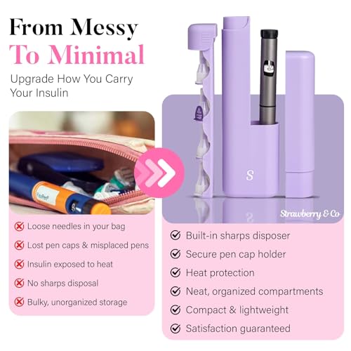 STRAWBERRY & CO Insulin Cooler Travel Case - Built-in Sharps Dispenser & Temperature-Control Organizer (Purple) - color: Purple