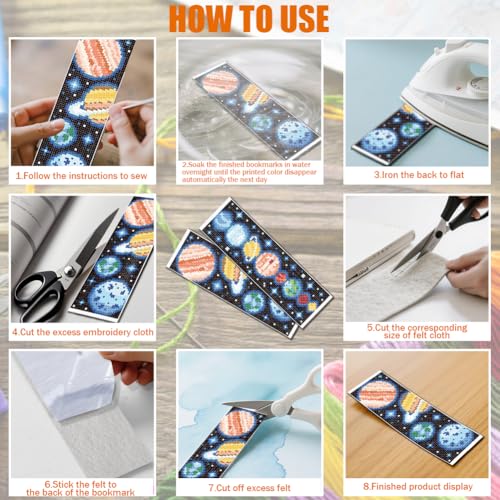 FREEBLOSS 6 Set Cross Stitch Bookmark Kit Planets Pattern Stamped Cross Stitch Kit 11CT Embroidery Kits with Instructions for Beginners Adult 20x6cm/8x2.4inch - style: Universal UFO