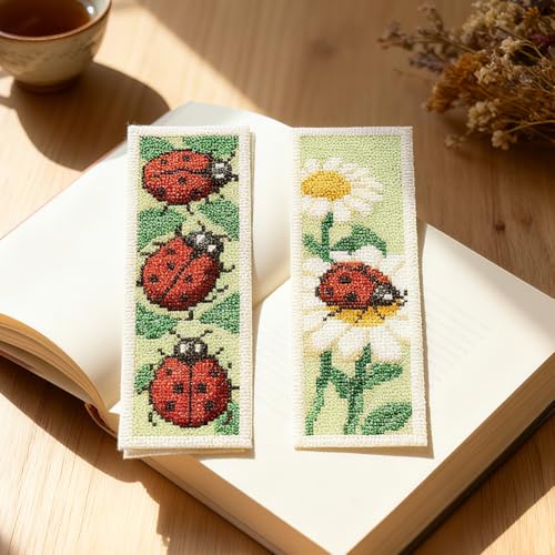 ORIGACH 6 Set Ladybug Cross Stitch Bookmark Kit for Beginner - style: Ladybug