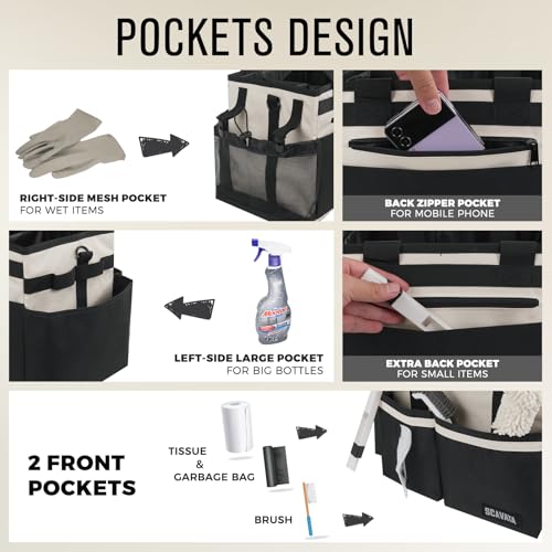 SCAVATA Compact Wearable Cleaning Caddy with Handle & Shoulder Straps - color: CreamWhite