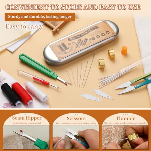 42 PCS Big Eye Steel Sewing Needles Kit Steel Needles for Hand Sewing
