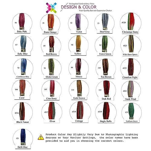 26 Gorgeous Color Variations Floss Variegated Cross Stitch Threads, Set C - color: Set C - 26 Colors