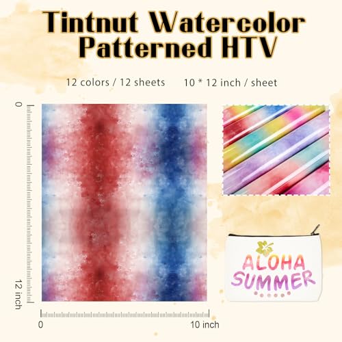 Tintnut Watercolor Gradient Heat Transfer Vinyl, 12 Pcs 12x10in HTV Vinyl - color: Gradient-12