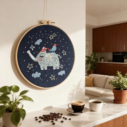 WHEWGLC Embroidery Kit for Beginners, 2 Set Embroidery Starter Kit Cute Animal Patterns, Instruction & Video with Wooden Hoops Needles Threads DIY Hand Sewing Gift for Adults and Teens - size: 6.3 In 2PCS