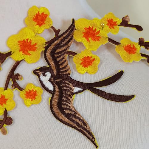 1pair Quince Sakura Flower Embroidery Iron On Applique Patches (Yellow) - color: Yellow