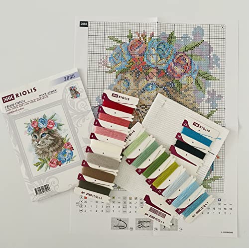 RIOLIS 2088 Cat in Flowers Counted Cross Stitch Kit 6 x 7 in - style: Cat in Flowers 2088
