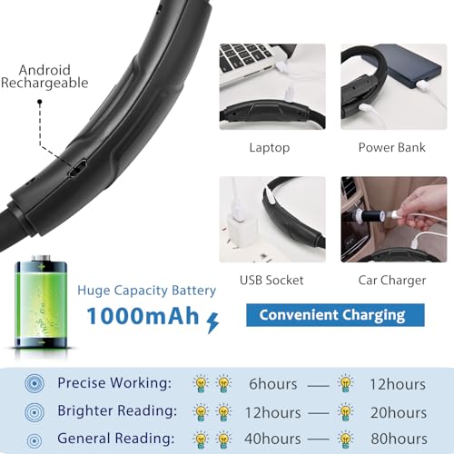 Rechargeable Hands-Free Neck Light with 3 Adjustable Color Modes, Black - color: Black