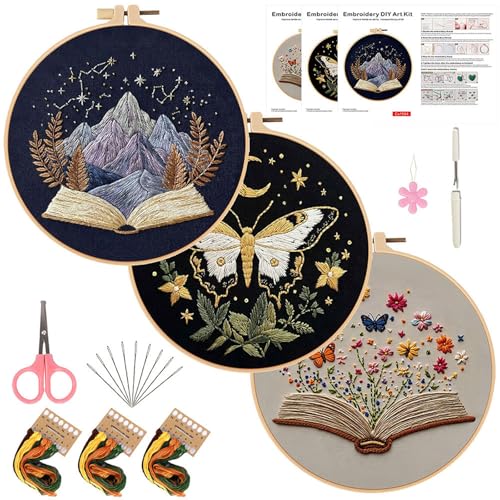 FEIYUENO 3 Pack Beginner Embroidery Kits for Adults Senior (Butterfly) - color: Butterfly