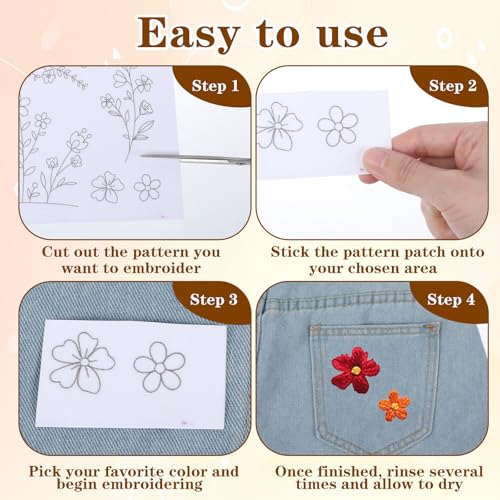 29pcs Floral Water Soluble Embroidery Patterns, Iron on Embroidery Patterns (11.7x8.3")