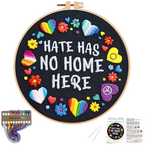 Nuberlic Embroidery Kit for Beginners - LGBT Love Pattern Adults Starter Cross Stitch Kit DIY Needlepoint with Hoop, Pre-Printed Fabric, Threads & Step-by-Step Guide - color: LGBT