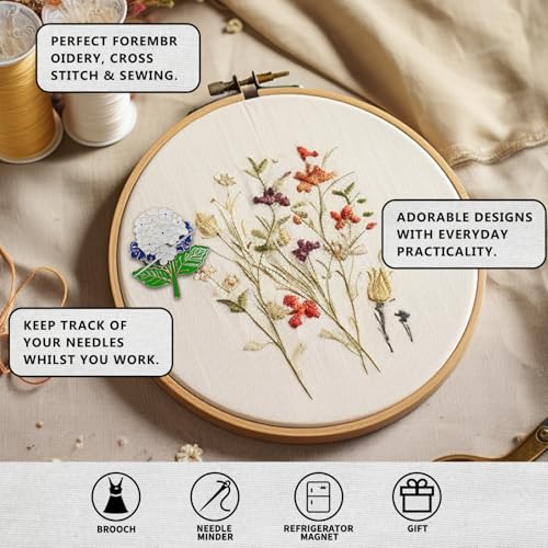 Magnetic Needle Minder Magnet Embroidery Accessories and Supplies Embroidery Needle Holder Cross Stitch Holder Needlework Supplies (White Hydrangea) - size: white hydrangea