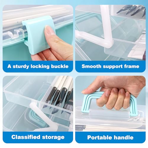 10Inch Tackle Box Organizer and Storage,Three-Layer Sewing Box With 2 Trays - color: BLUE