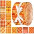 Hosuly 40 Pcs Fall Fabric Orange Yellow Plaid Jelly Quilting Strips Roll - color: Orange Plaid
