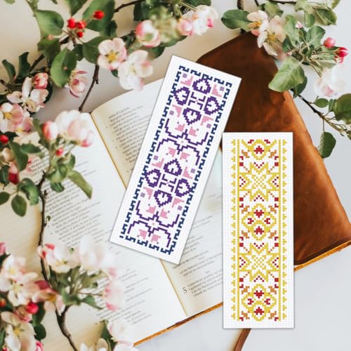 BEUNITONE 6 Pcs Vintage Cross Stitch Bookmark Kits for Beginner with Backing Felt Floss Instructions, Handmade Bookmarks DIY Stamped Craft Embroidery Kits for Adults, Book Lovers 8.5''x3'' - style: Pattern 3