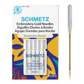 SCHMETZ Gold Embroidery Sewing Machine Needles - Titanium Coated for Smooth Stitching, Size 75/11, 5-Needle Cards, Pack of 1 - size: 75/11