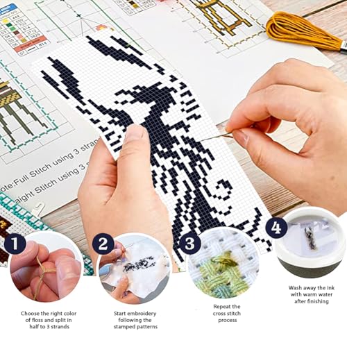 FREEBLOSS 6 Set 11CT Cross Stitch Bookmarks Kit Dragon Elements Stamped Cross Stitch Kit DIY Embroidery Bookmark Set with Instruction for Adults Beginners 20x6cm/8x2.4inch - style: Fantasy
