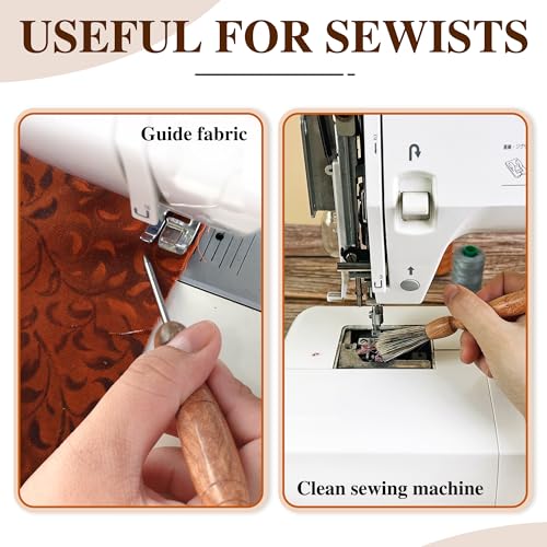 SAVINA Set 5 Wooden Sewing Tool - Seam Ripper, Seam Press, Stiletto, Basting Pin Tool, Cleaning Brush - Premium Hardwood Handles for Quilting & Hand Sewing