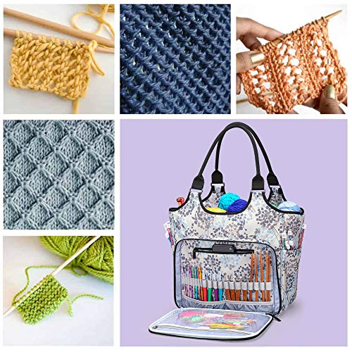 YARWO Crochet & Knitting Tote Bag, Yarn Storage Holder for Hooks & Needles