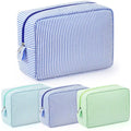 Sanwuta 3 Pcs Seersucker Makeup Bags, Navy Blue, Green, Lake Blue - color: Navy Blue, Green, Lake Blue