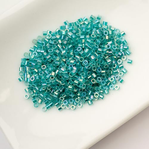 John Bead 25g Cylin Beads Transparent Teal Caribbean AB 11/0 Glass Cylindrical Seed Beads for Jewelry Bracelets Necklaces Earrings Making Embroidery - color: Transparent Teal Caribbean AB