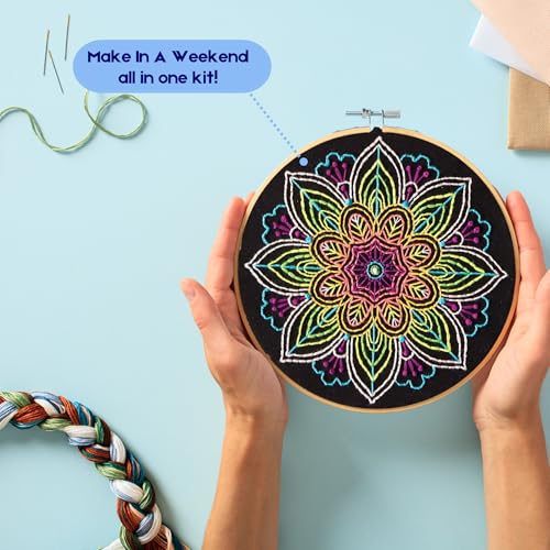 Leisure Arts Embroidery Kit 6" Neon Mandala- cross stitch kits for beginners - embroidery kit for beginners - embroidery kits for adults - embroidery kits for adults